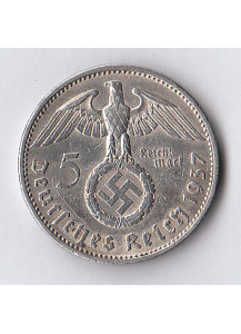 1937 - 5 Marchi argento Paul von Hindenburg con svastica Zecca A